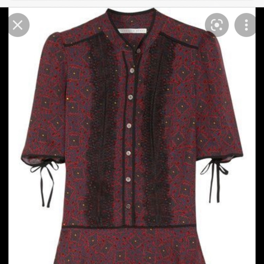 Veronica Beard Mini Dress Alana Red/Black Lace-Trim Printed Silk Size 4